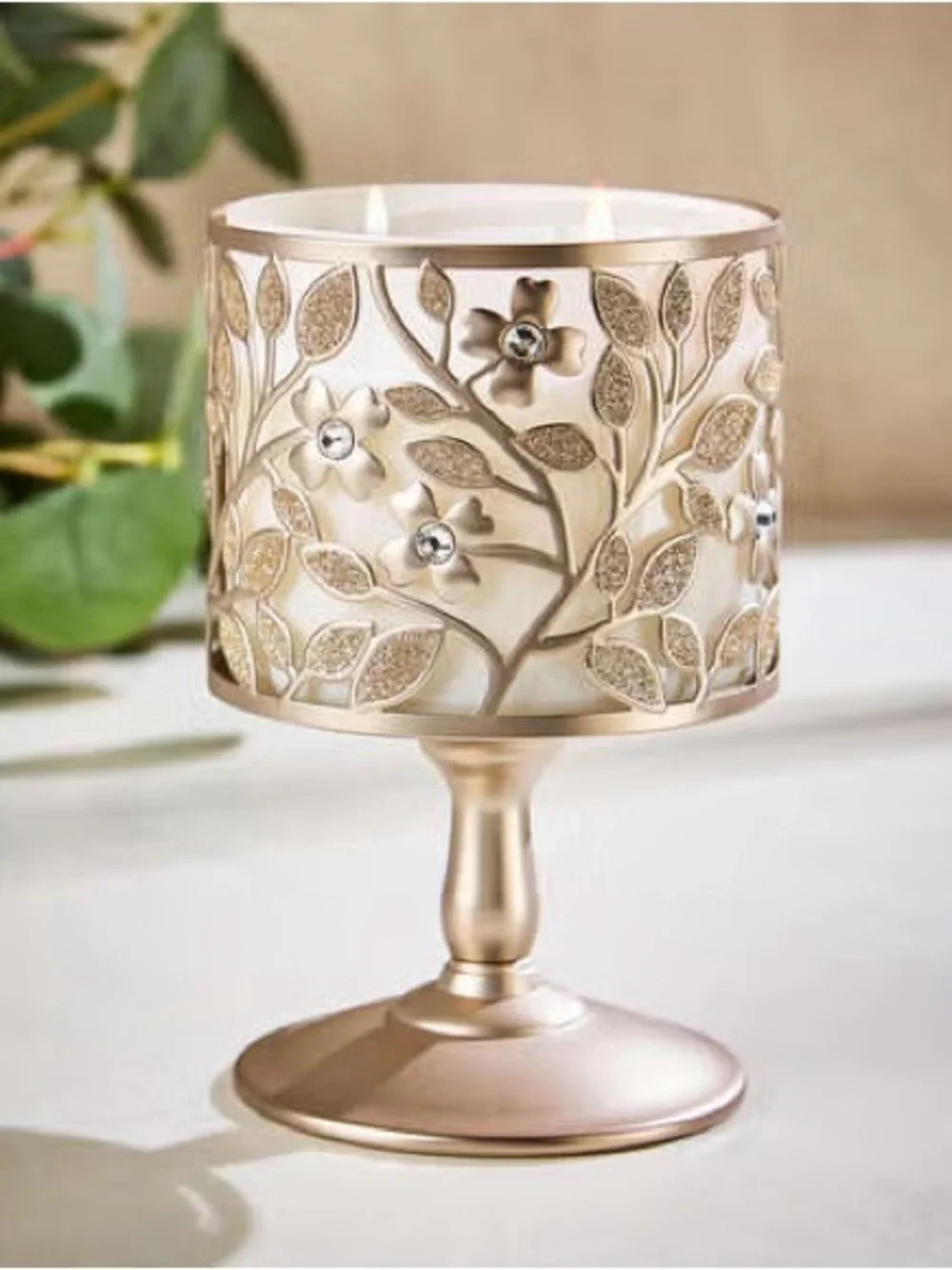 Bath & Body Works Silver Dogwood Candle Pedestal &Bejeweled Silver Candle Holder - Picture 3 of 15